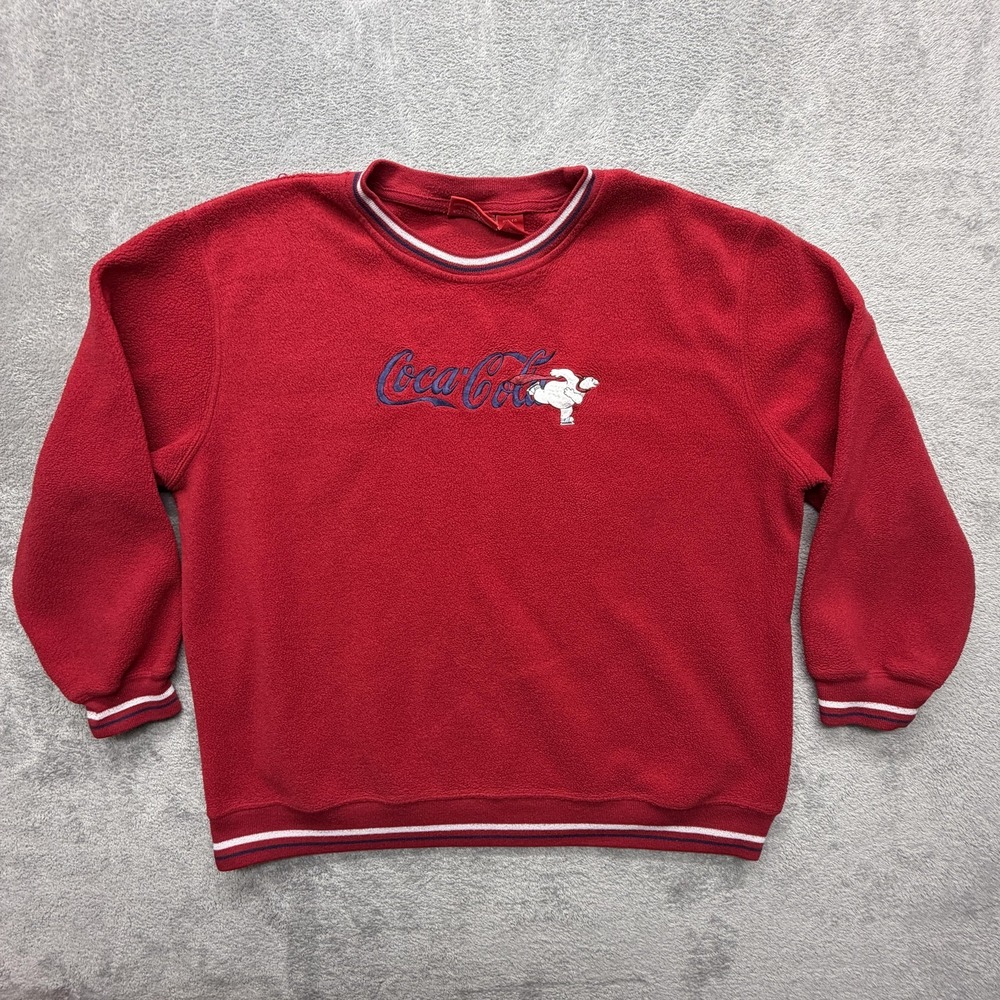 Coca-Cola Sweatshirt Mens‎ XL Red Fleece Pullover Polar Bear Embroidered Logo